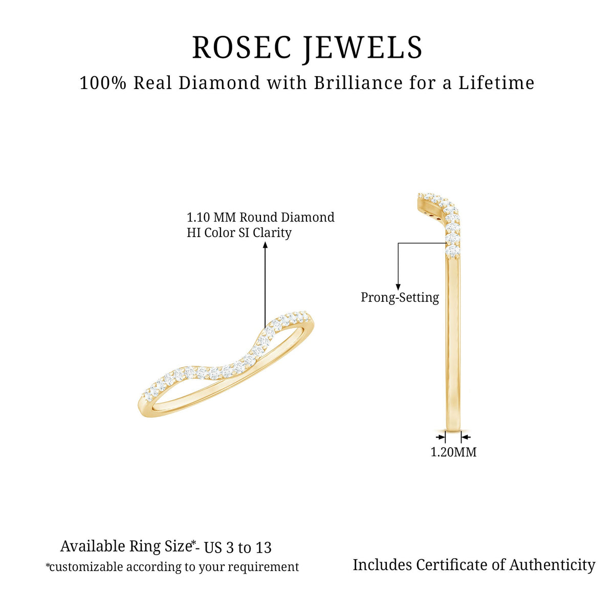Real Diamond Curved Enhancer for Engagement Ring