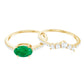 Natural Oval Emerald Diamond East West Engagement Ring and Wedding Band Set