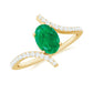 Anillo de compromiso de esmeralda ovalada con diamantes en espiral