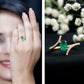 Anillo de compromiso de esmeralda ovalada con diamantes en espiral
