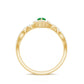 Anillo de compromiso de oro con halo de diamantes y esmeralda marquesa natural con vástago cruzado