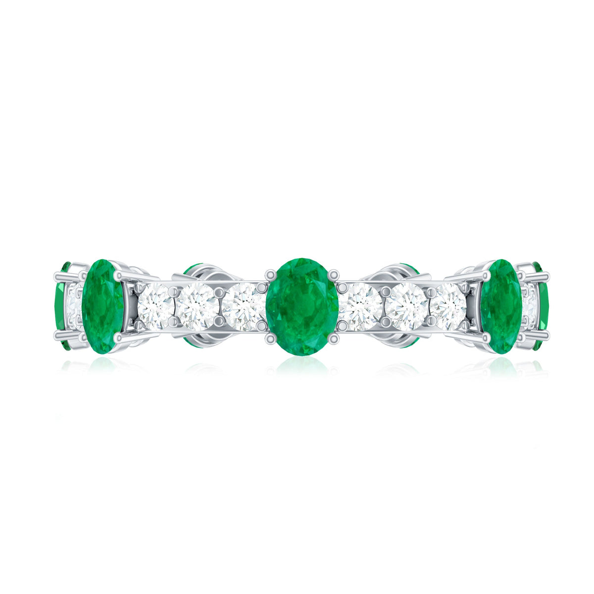 Anillo de boda o aniversario de eternidad con diamantes y esmeraldas ovaladas naturales