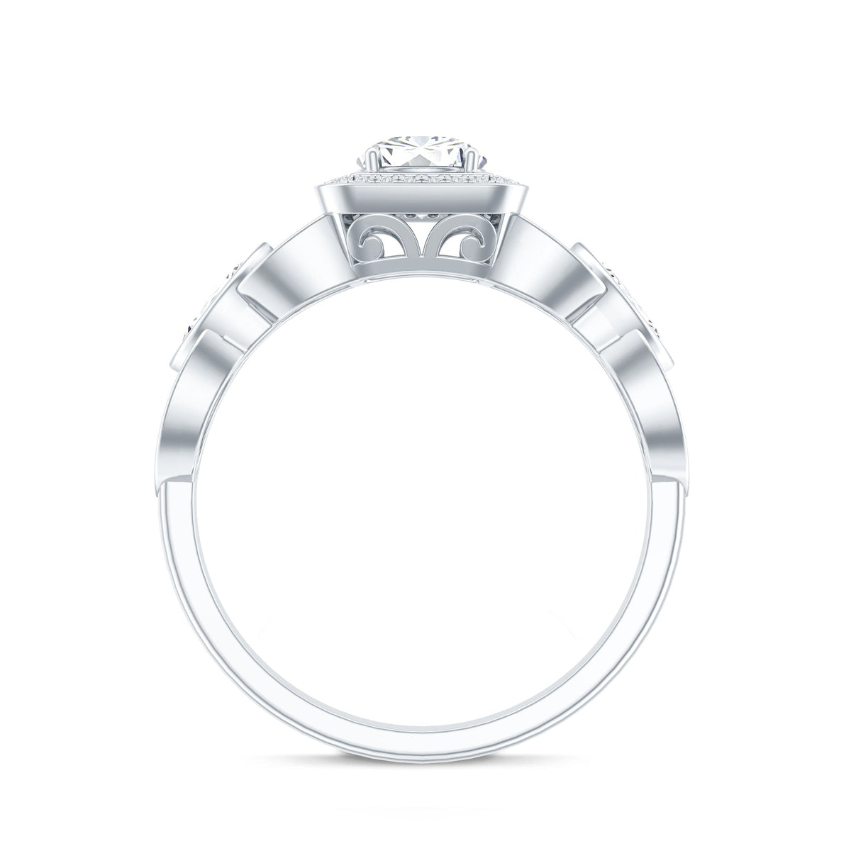 Vintage Inspired Moissanite Halo Engagement Ring with Certificate