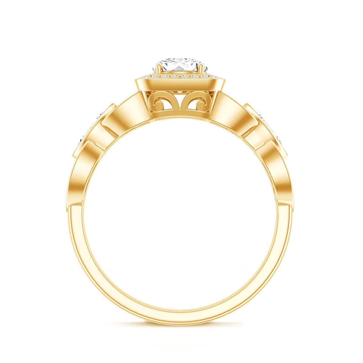 Vintage Inspired Moissanite Halo Engagement Ring with Certificate