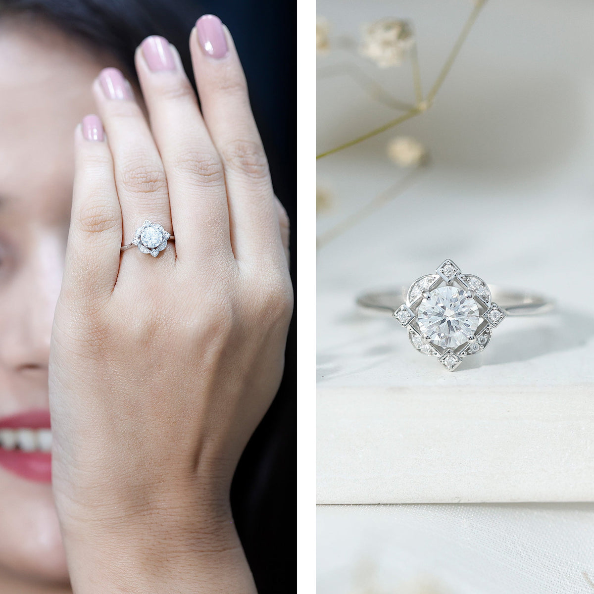 Anillo de Compromiso de Moissanita de Inspiración Vintage Con Certificado