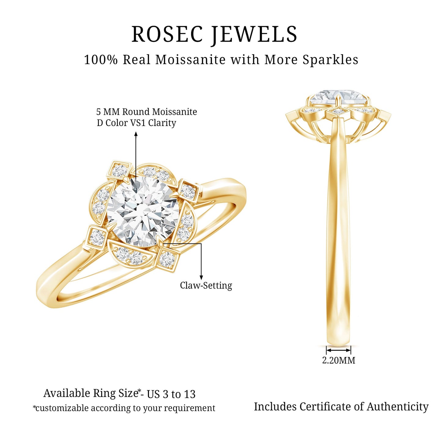 Anillo de Compromiso de Moissanita de Inspiración Vintage Con Certificado