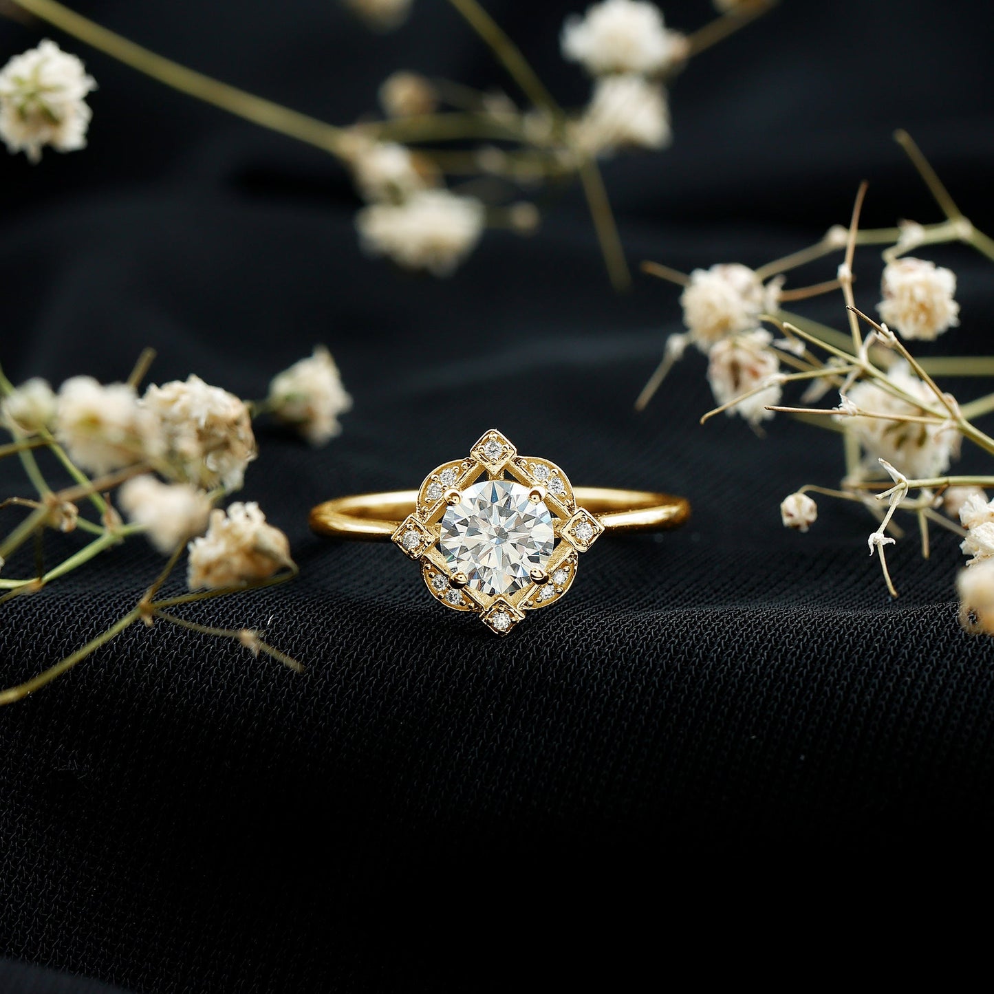 Anillo de Compromiso de Moissanita de Inspiración Vintage Con Certificado