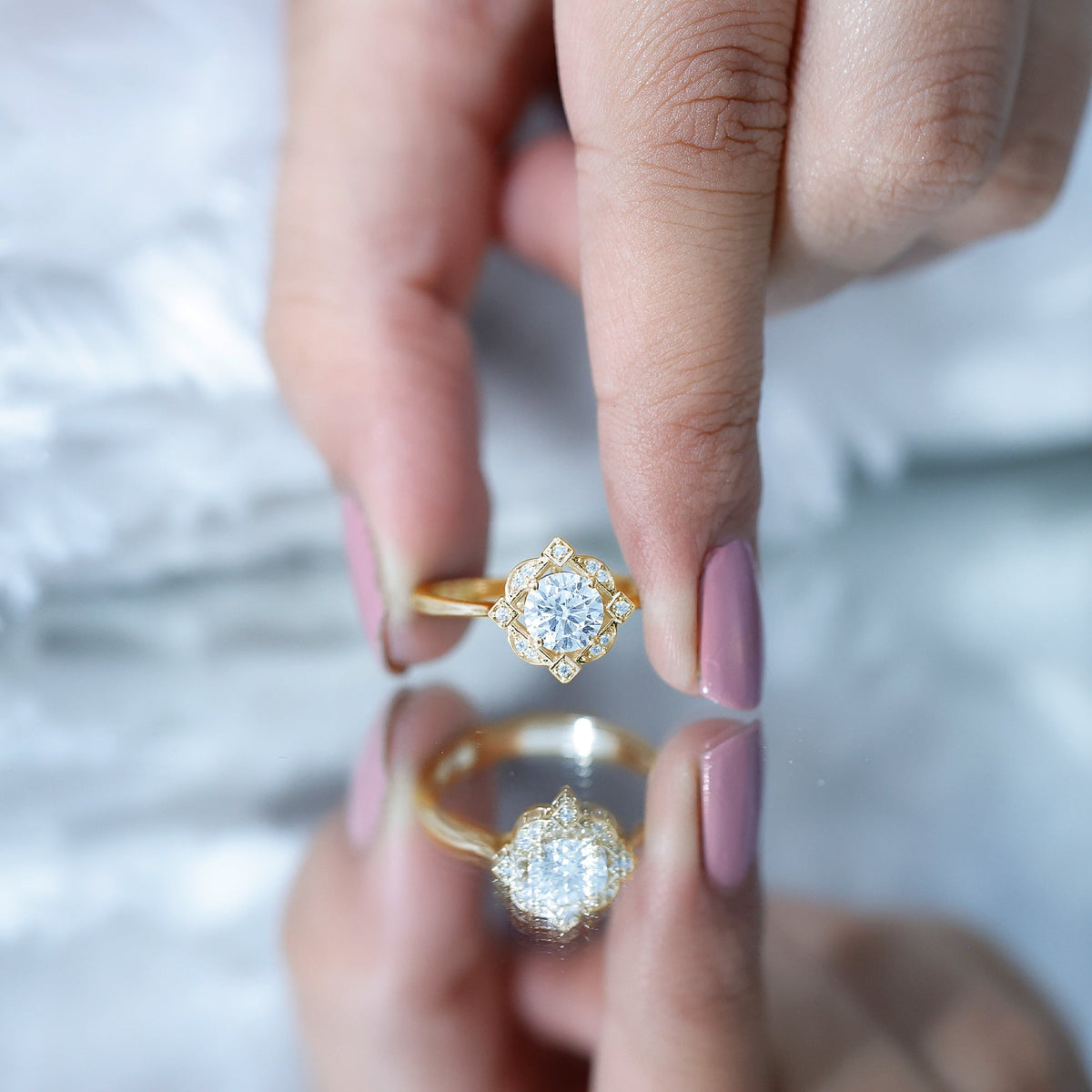 Anillo de Compromiso de Moissanita de Inspiración Vintage Con Certificado