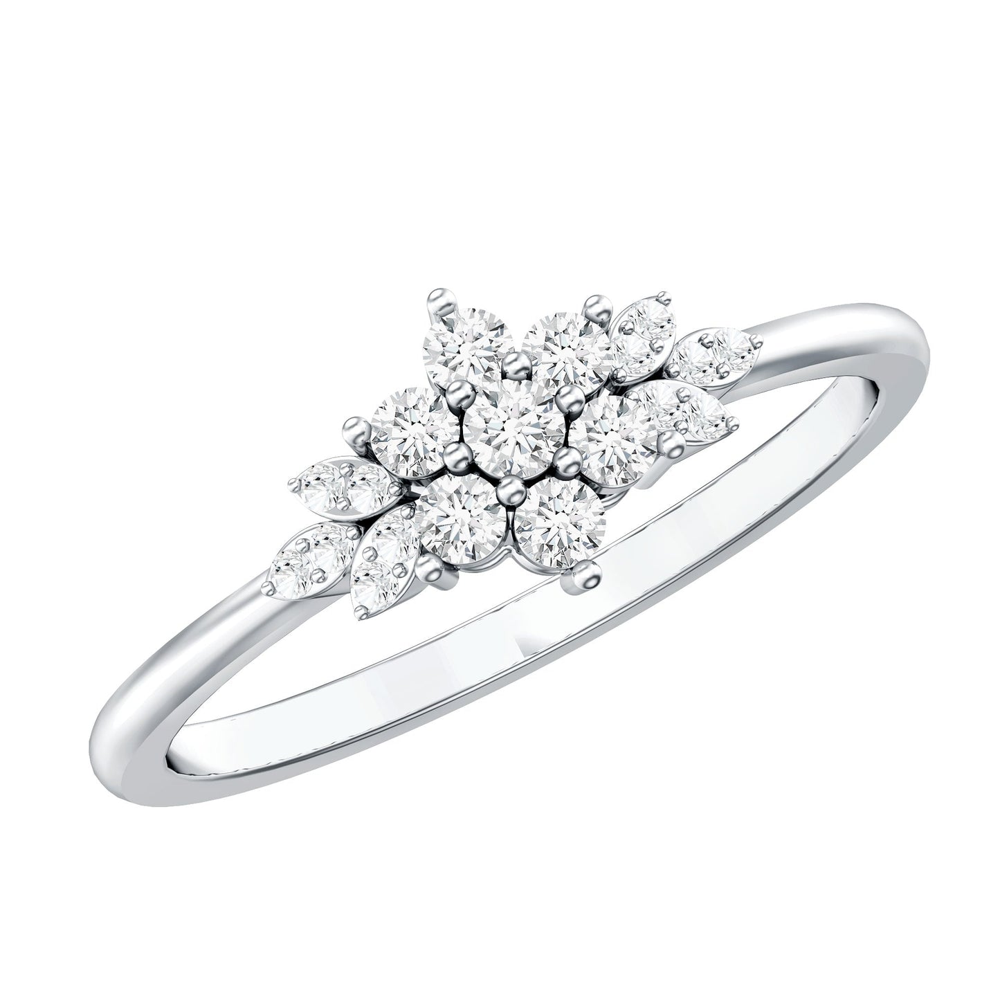Anillo de racimo de flores de moissanita certificada para mujer