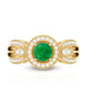Anillo de compromiso con diamantes de esmeralda auténtica, aspecto vintage y vástago dividido
