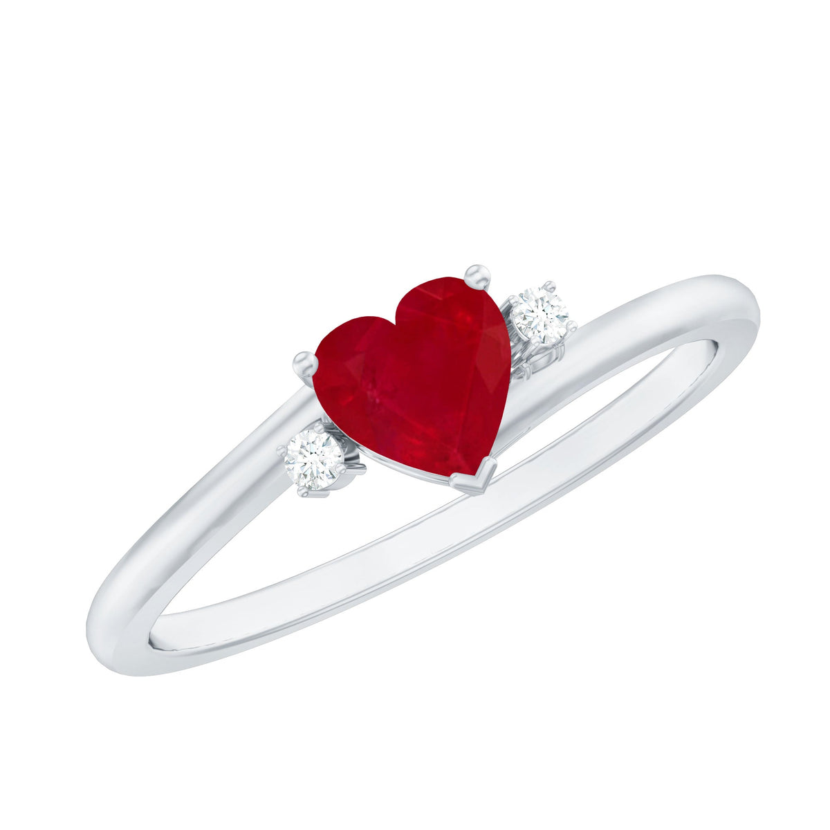Anillo de promesa en forma de corazón con rubí de 0,6 quilates y diamante con vástago de derivación