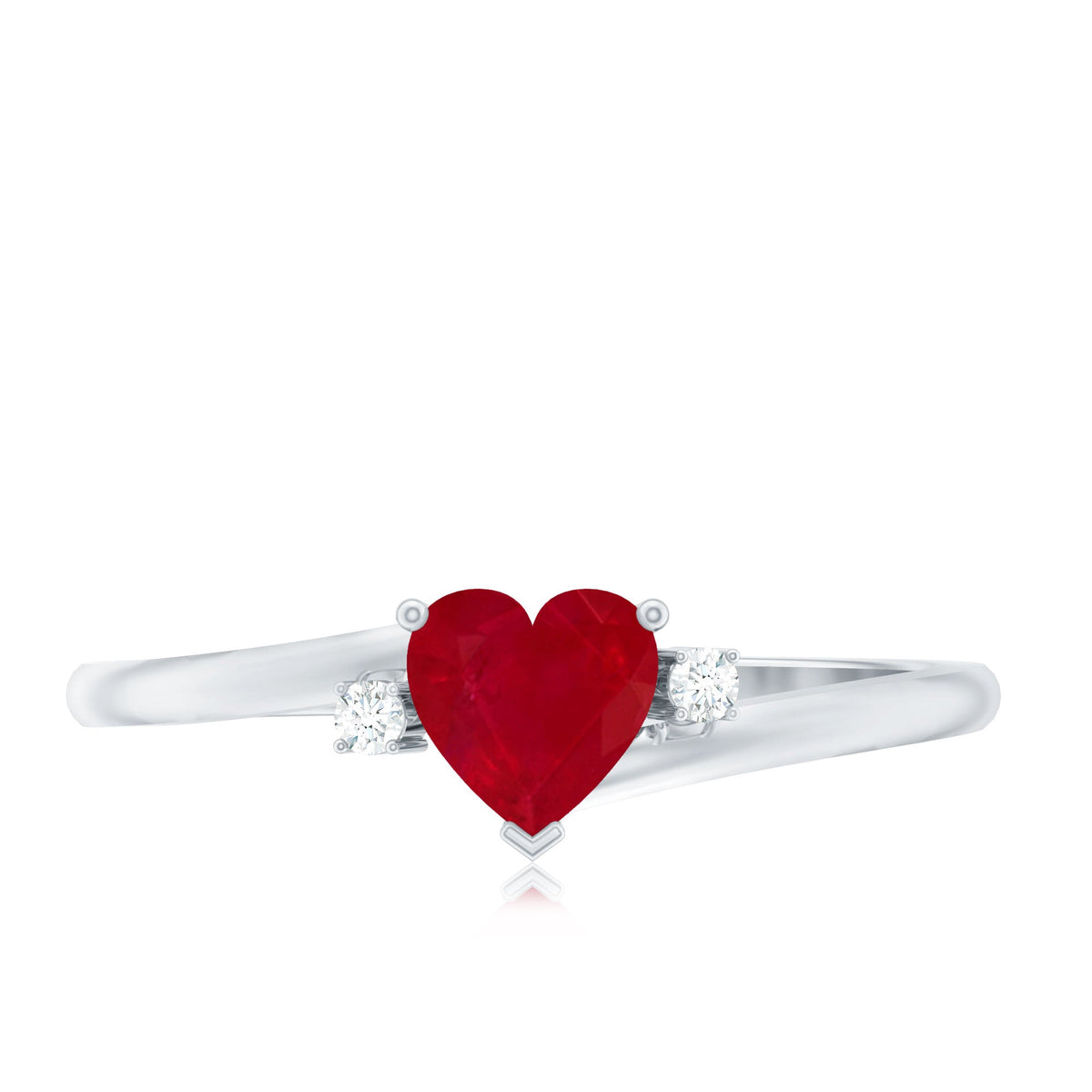 Anillo de promesa en forma de corazón con rubí de 0,6 quilates y diamante con vástago de derivación
