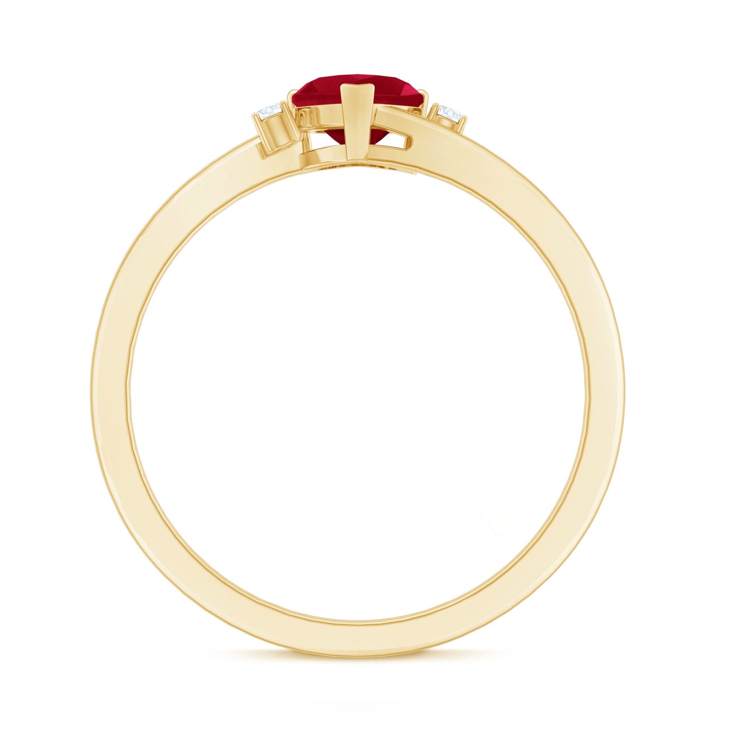 Anillo de promesa en forma de corazón con rubí de 0,6 quilates y diamante con vástago de derivación