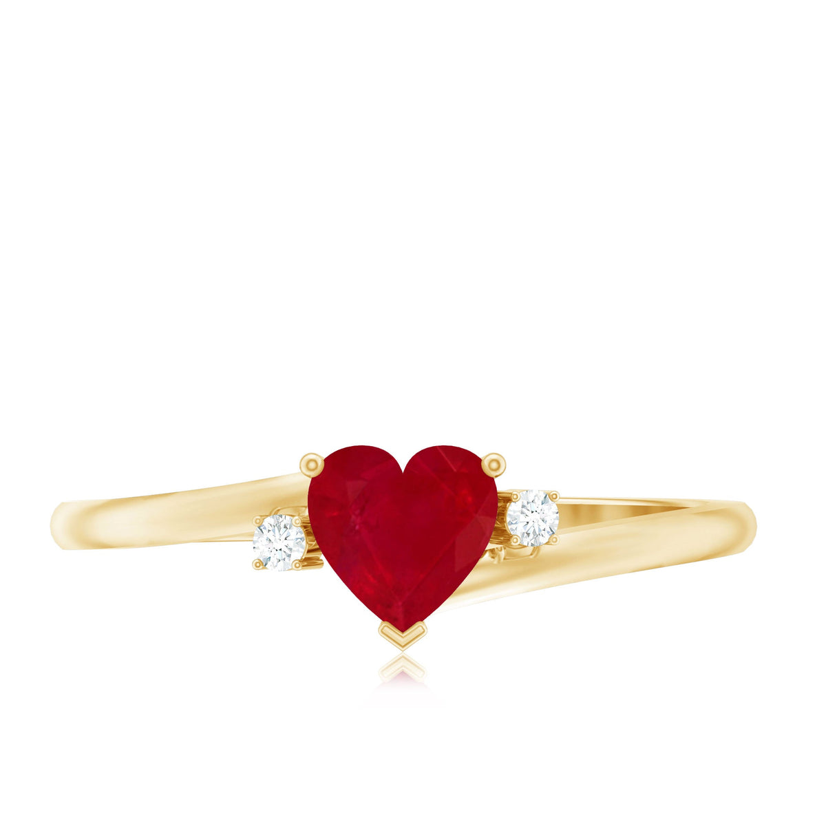 Anillo de promesa en forma de corazón con rubí de 0,6 quilates y diamante con vástago de derivación