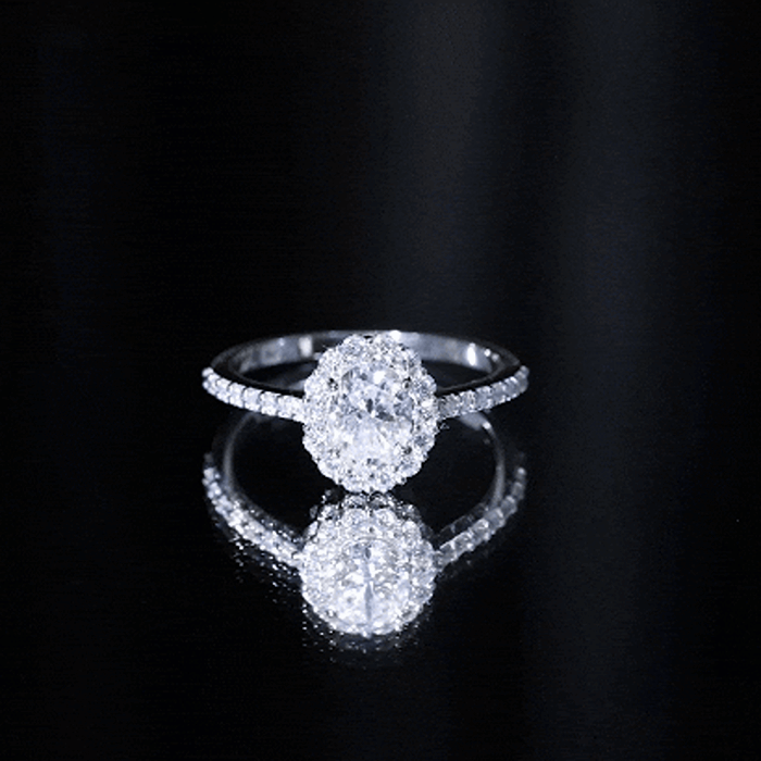 Anillo de compromiso de moissanita ovalada con halo de 1,2 quilates, certificado, para mujer