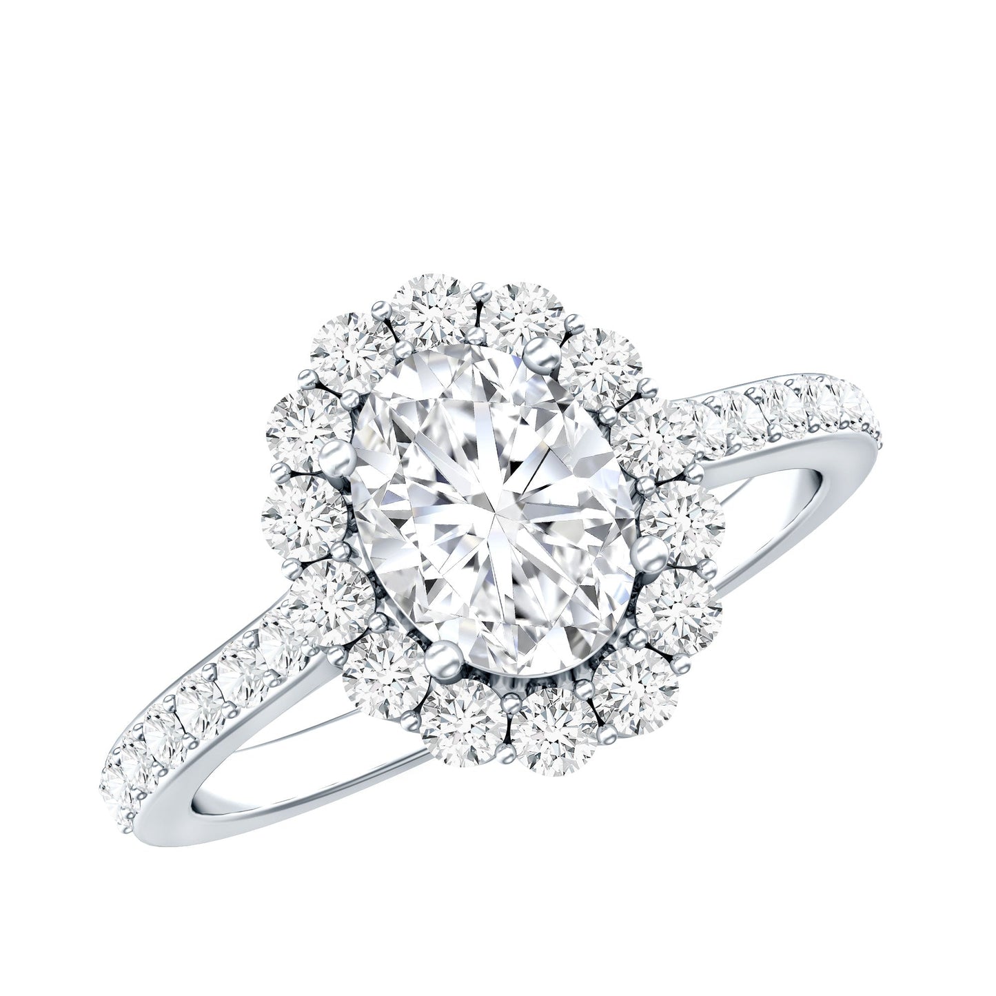 Anillo de compromiso de moissanita ovalada con halo de 1,2 quilates, certificado, para mujer