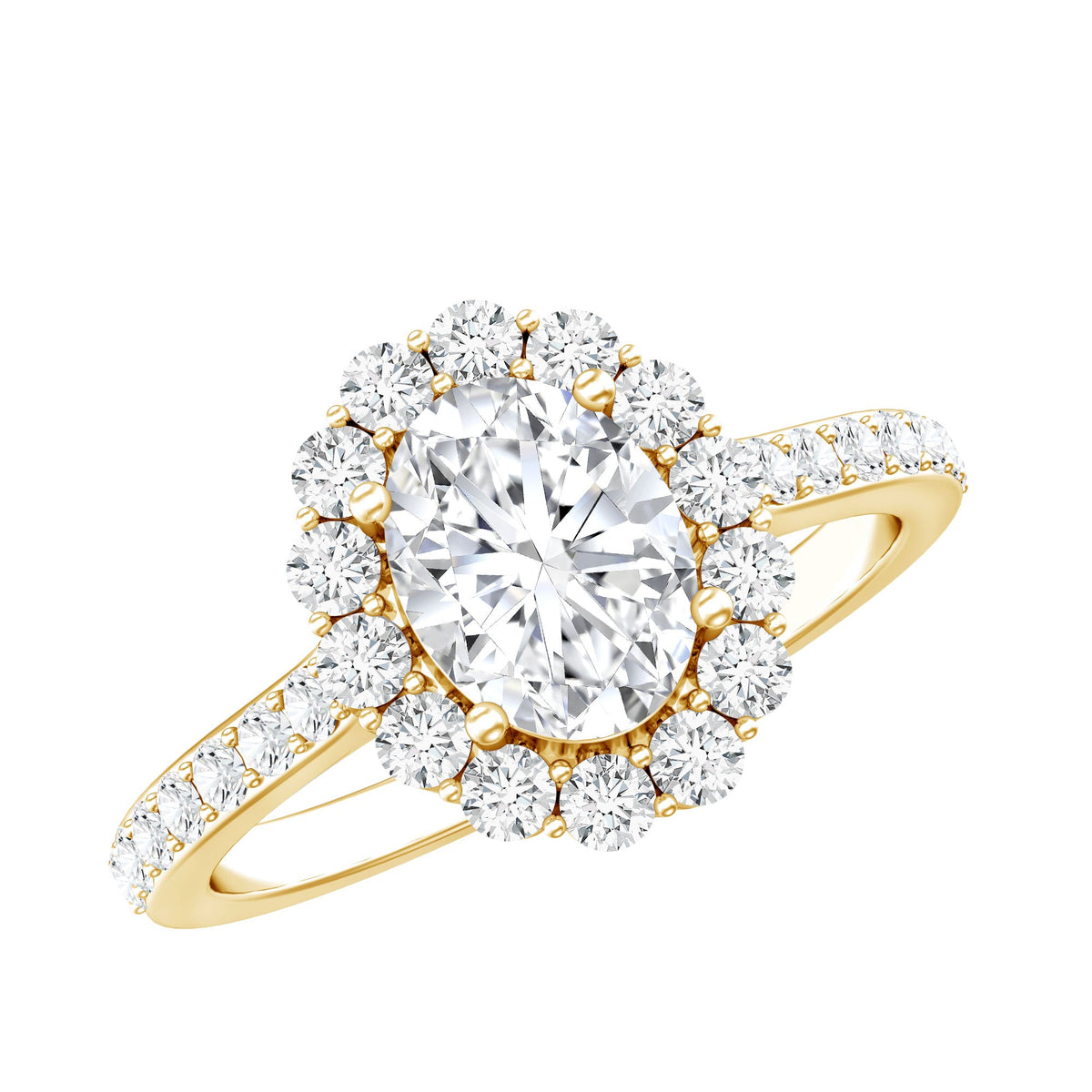 Anillo de compromiso de moissanita ovalada con halo de 1,2 quilates, certificado, para mujer