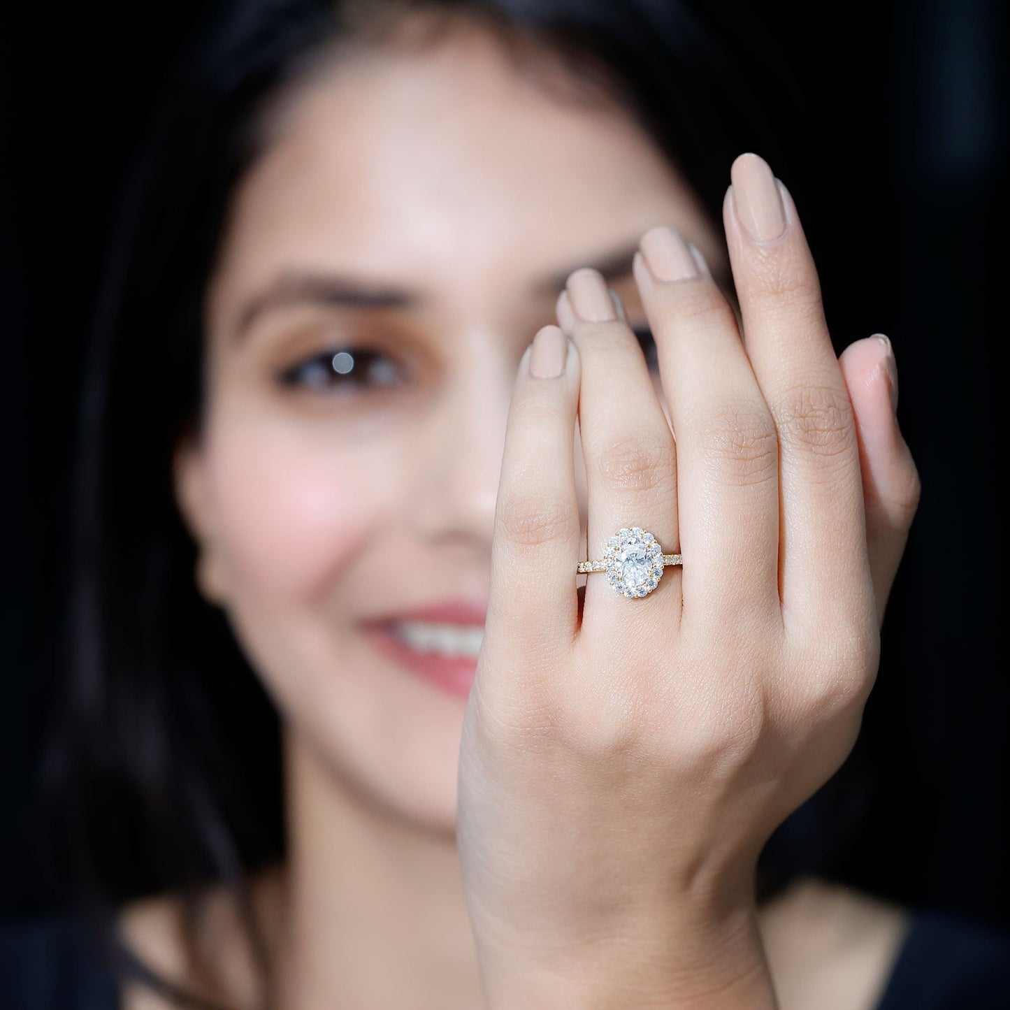 Anillo de compromiso de moissanita ovalada con halo de 1,2 quilates, certificado, para mujer