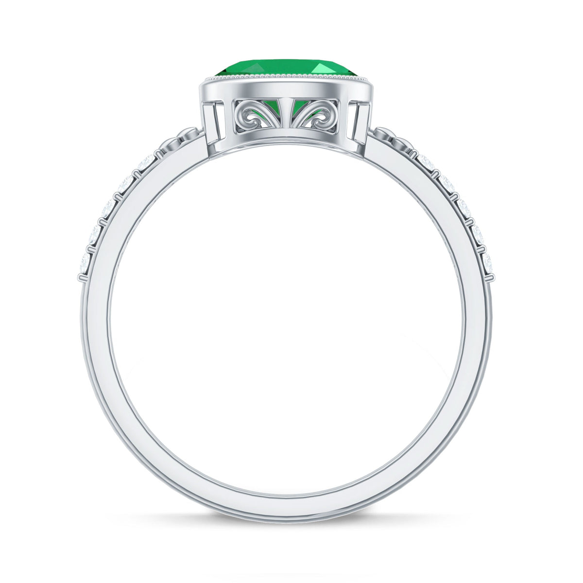 Natural Oval Shape Emerald East West Engagement Ring with Diamond
