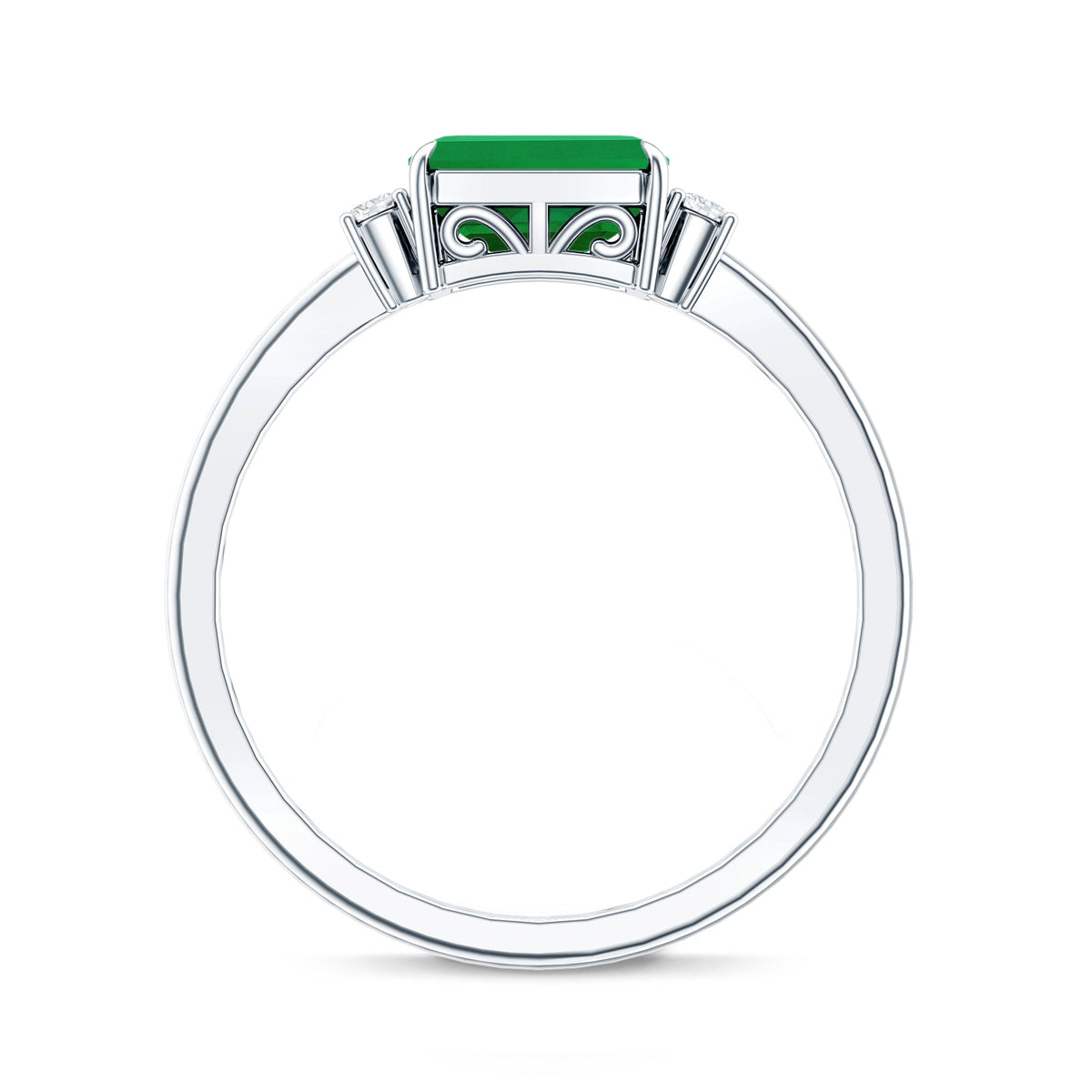 Real Emerald Cut Emerald East West Engagement Ring with Diamond