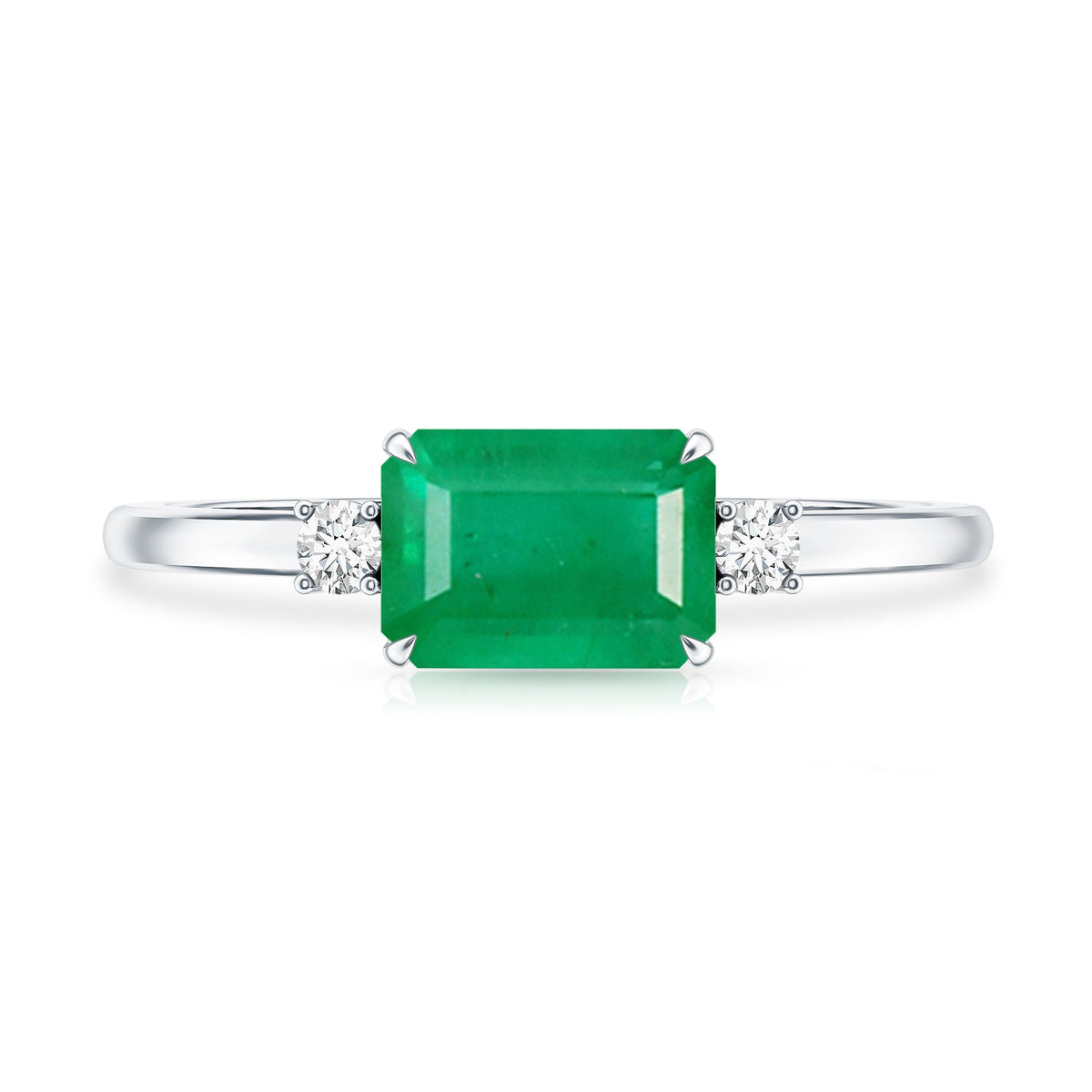 Real Emerald Cut Emerald East West Engagement Ring with Diamond