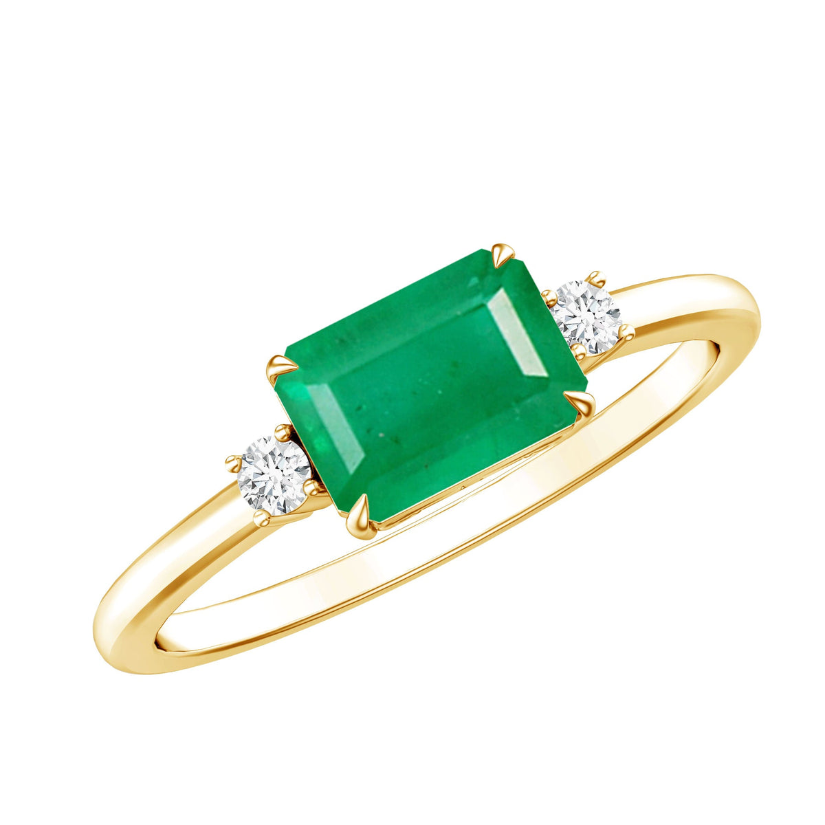 Real Emerald Cut Emerald East West Engagement Ring with Diamond