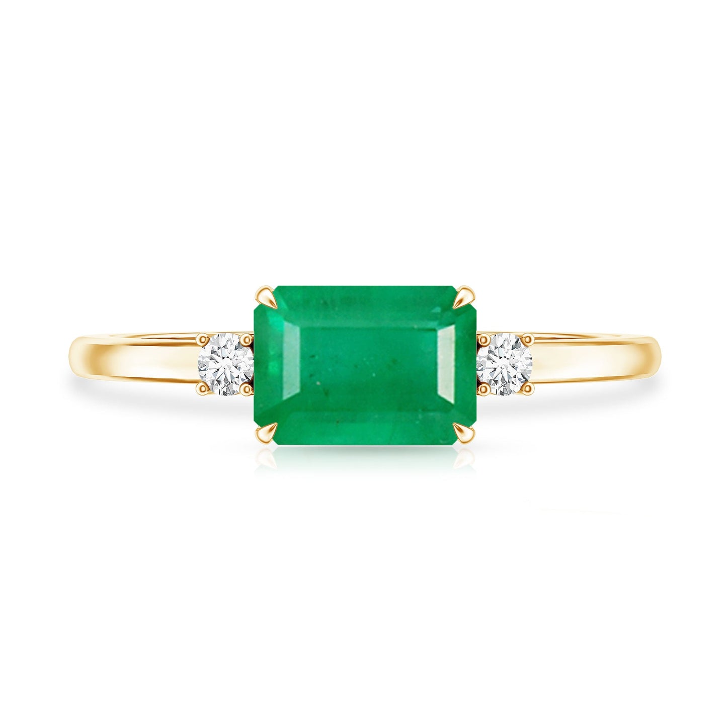 Real Emerald Cut Emerald East West Engagement Ring with Diamond
