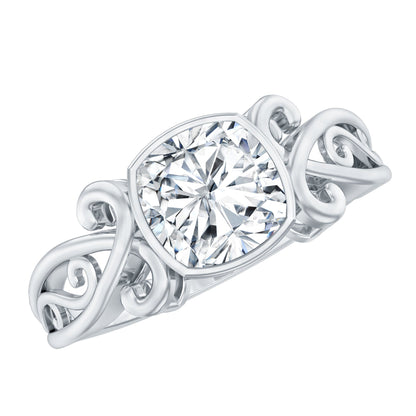 Anillo Solitario de Moissanita con Cojín de Estilo Vintage en Engaste de Bisel