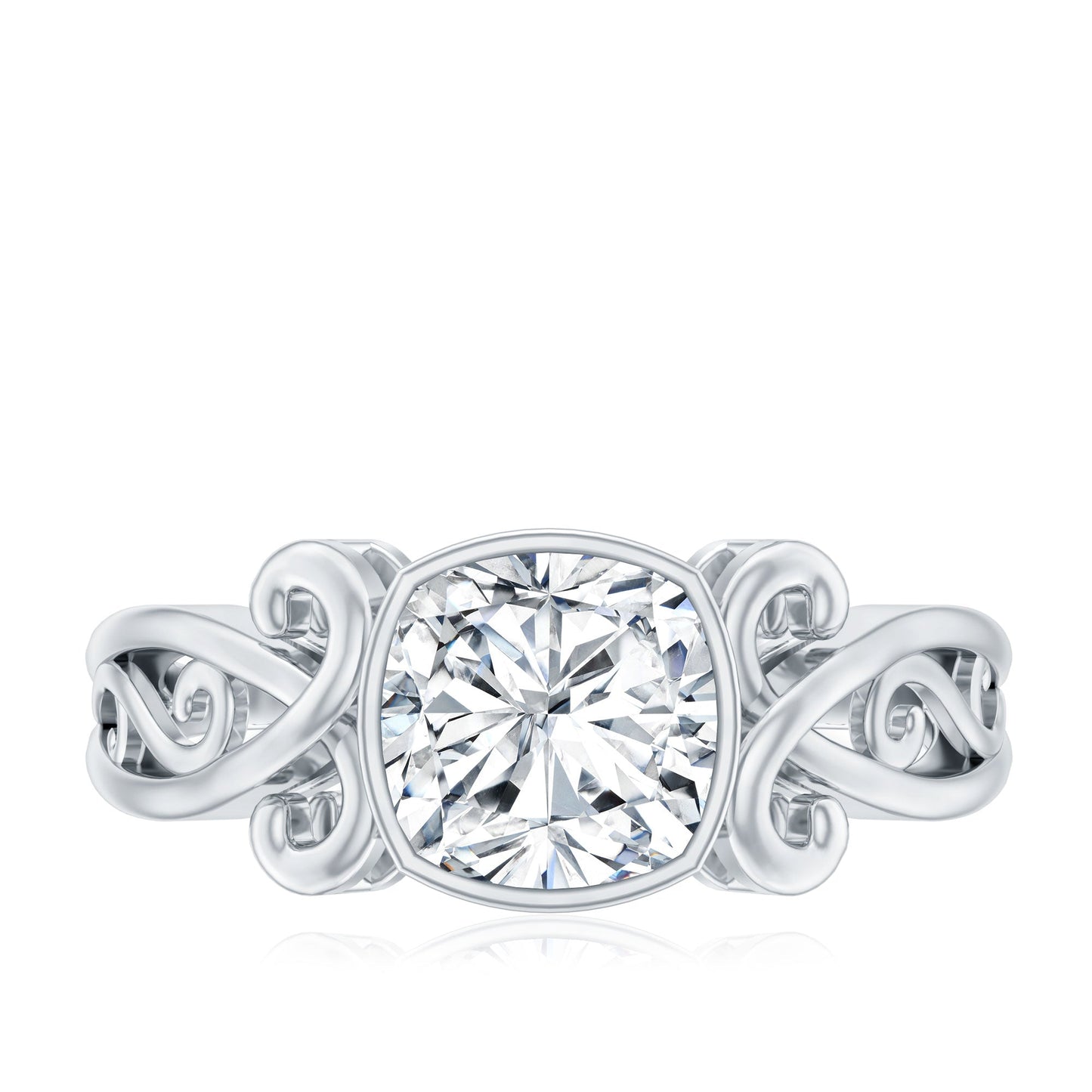 Anillo Solitario de Moissanita con Cojín de Estilo Vintage en Engaste de Bisel