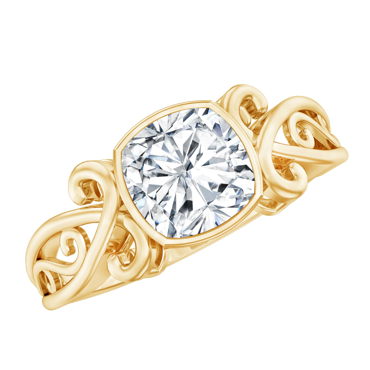 Anillo Solitario de Moissanita con Cojín de Estilo Vintage en Engaste de Bisel