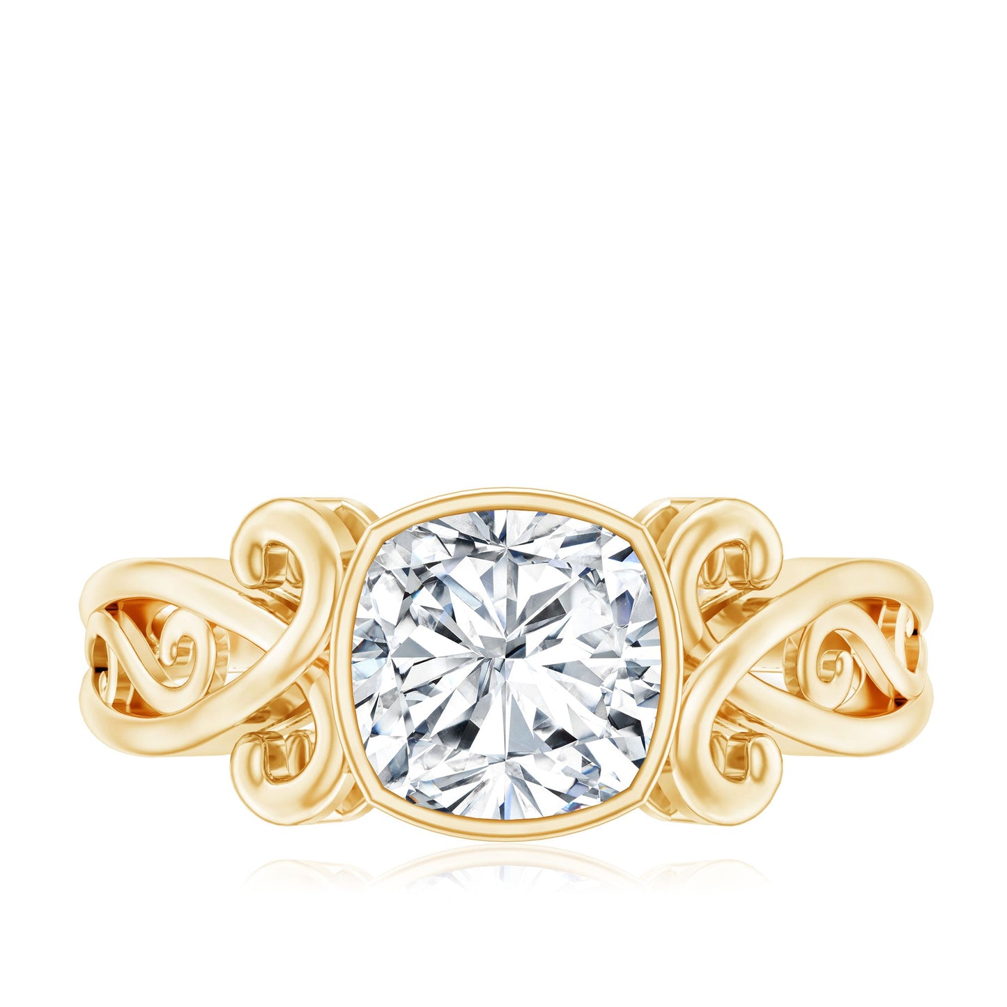 Anillo Solitario de Moissanita con Cojín de Estilo Vintage en Engaste de Bisel