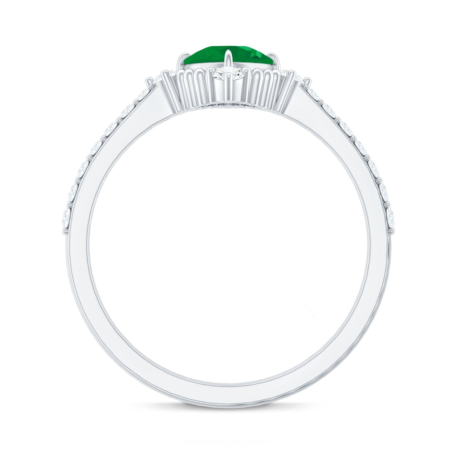 Anillo de compromiso de esmeralda de talla cojín auténtica con aspecto antiguo y diamantes
