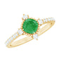 Anillo de compromiso de esmeralda de talla cojín auténtica con aspecto antiguo y diamantes