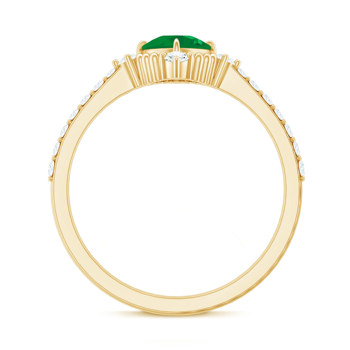 Anillo de compromiso de esmeralda de talla cojín auténtica con aspecto antiguo y diamantes