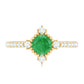 Anillo de compromiso de esmeralda de talla cojín auténtica con aspecto antiguo y diamantes