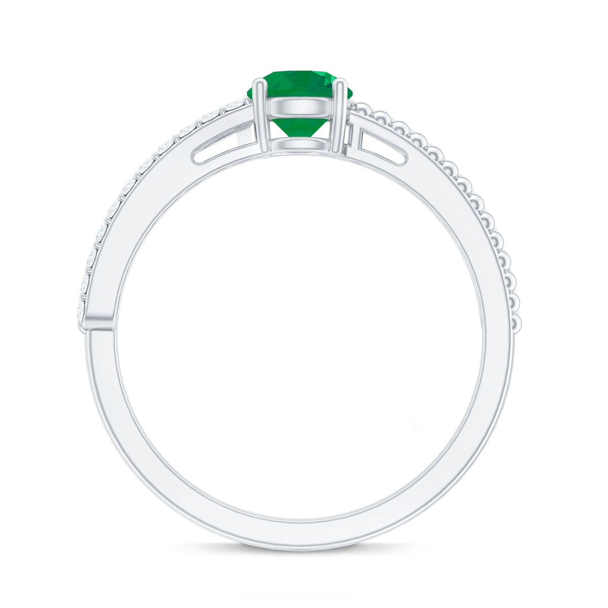 Anillo de compromiso de oro con esmeralda y diamantes naturales y detalles calados