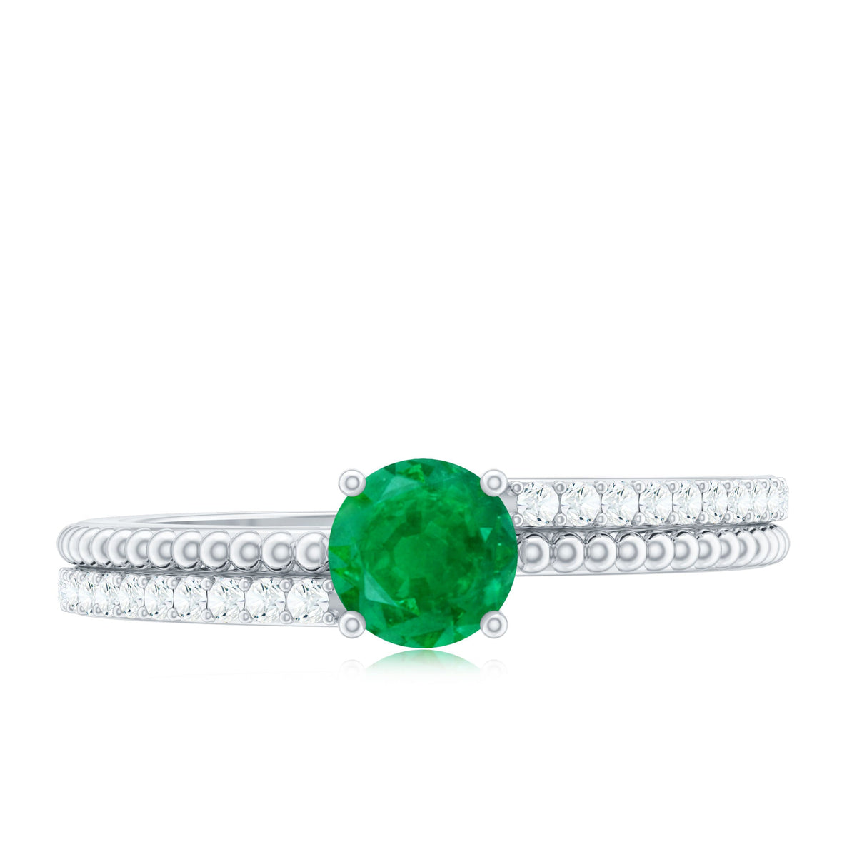 Anillo de compromiso de oro con esmeralda y diamantes naturales y detalles calados