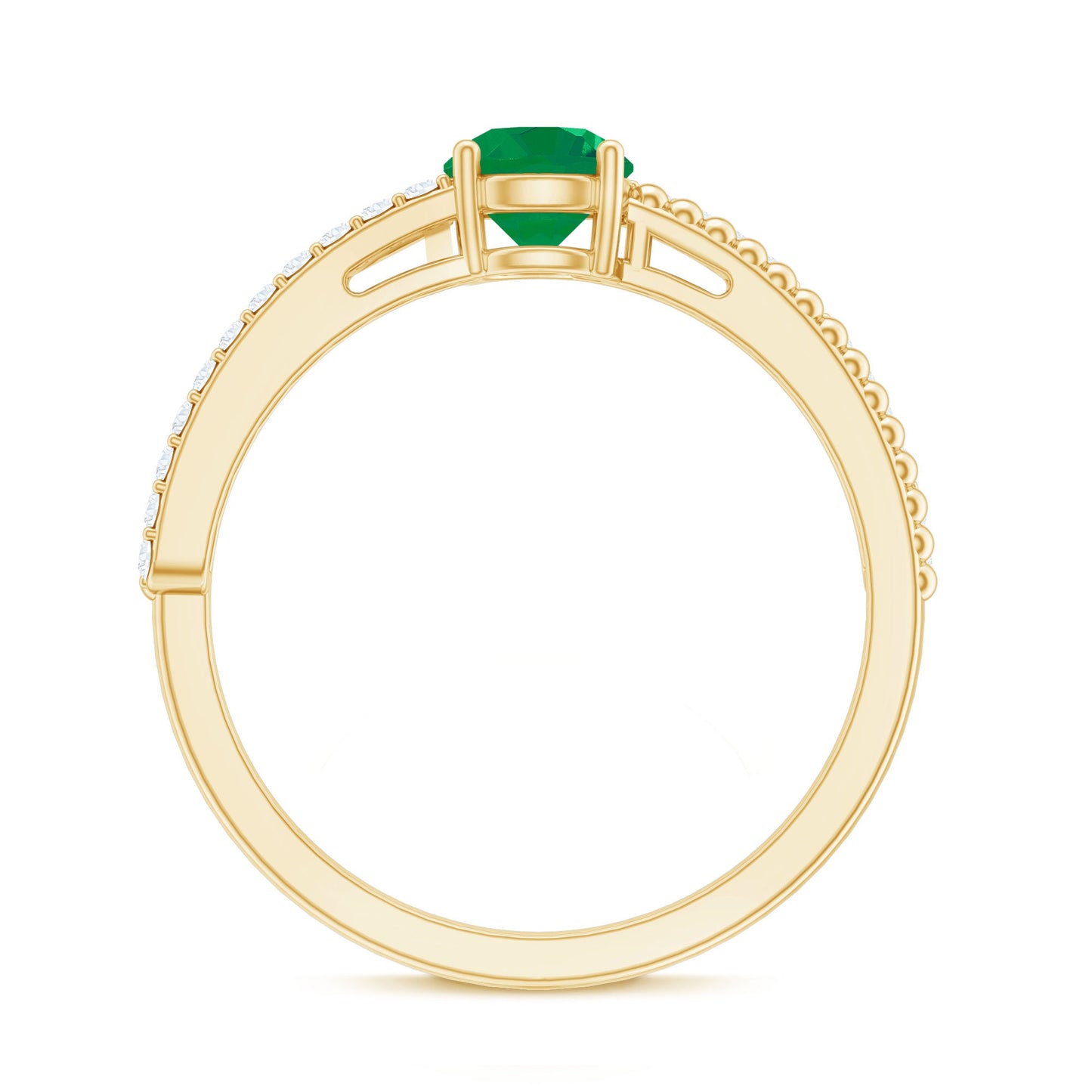 Anillo de compromiso de oro con esmeralda y diamantes naturales y detalles calados