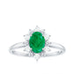 Natural 0.7 Carat Oval Emerald Engagement Ring with Diamond Halo