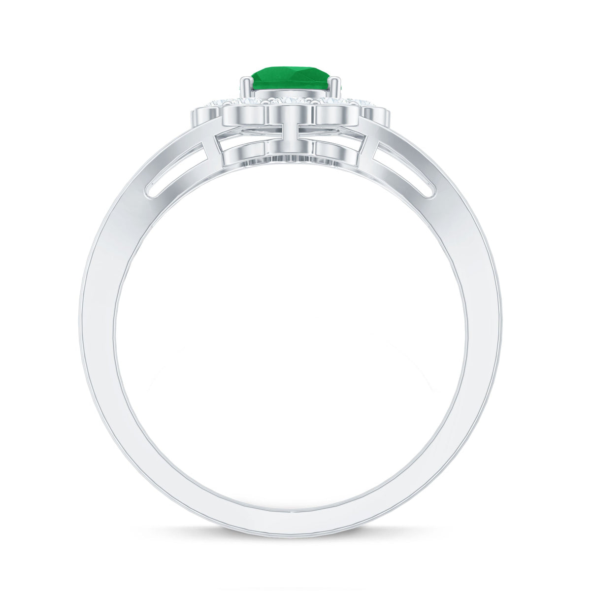 Anillo de compromiso de esmeralda talla pera de 0,6 quilates con halo de diamantes