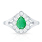 Anillo de compromiso de esmeralda talla pera de 0,6 quilates con halo de diamantes