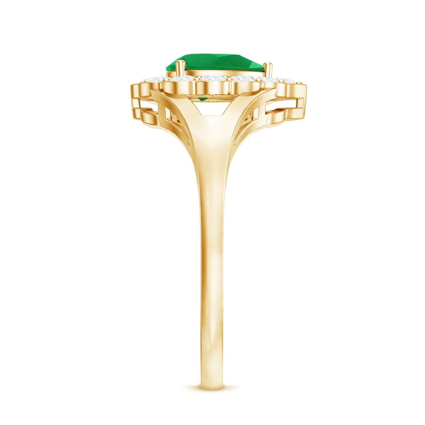 Anillo de compromiso de esmeralda talla pera de 0,6 quilates con halo de diamantes