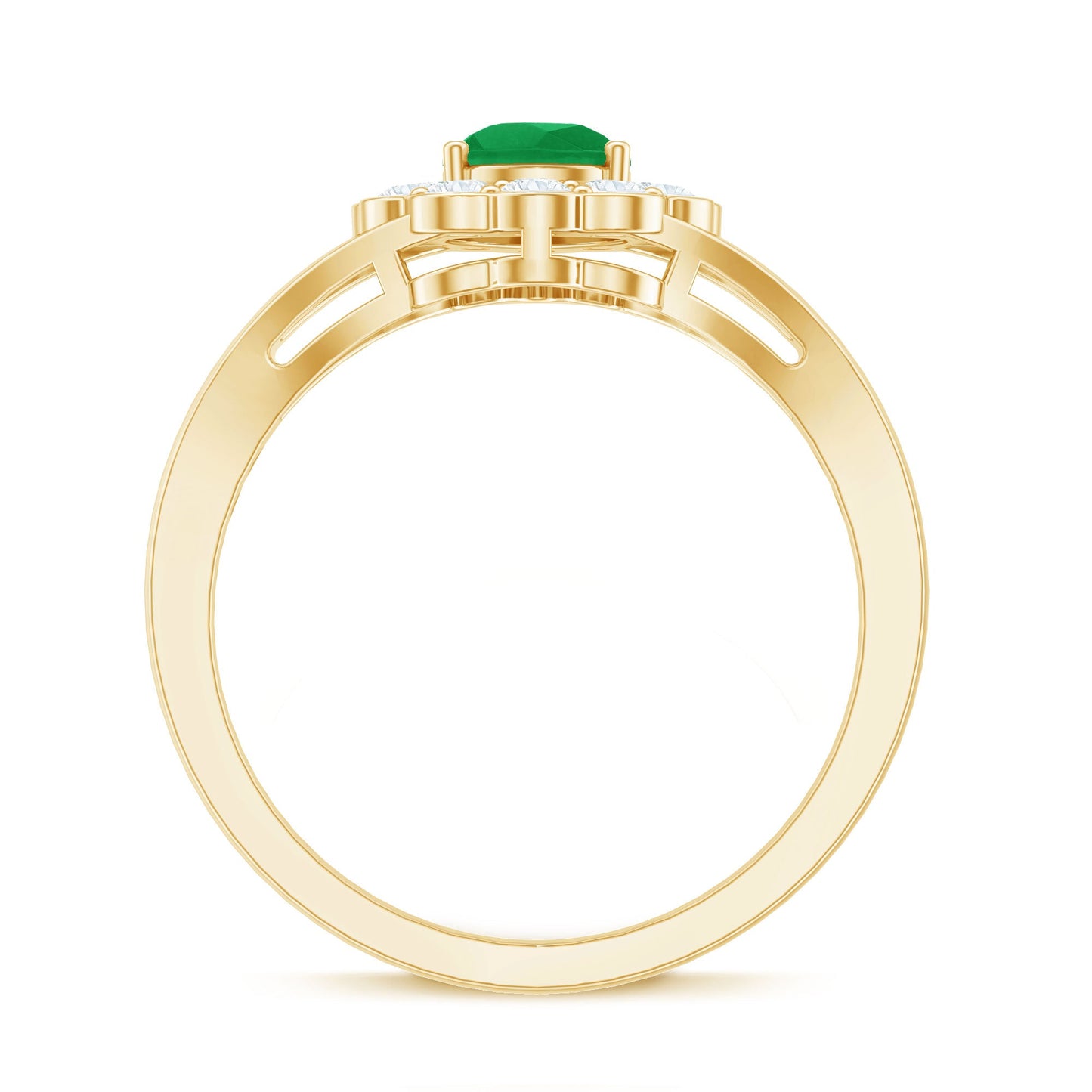 Anillo de compromiso de esmeralda talla pera de 0,6 quilates con halo de diamantes