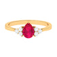 Natural 0.8 Carat Ruby Teardrop Engagement Ring with Diamond Trio