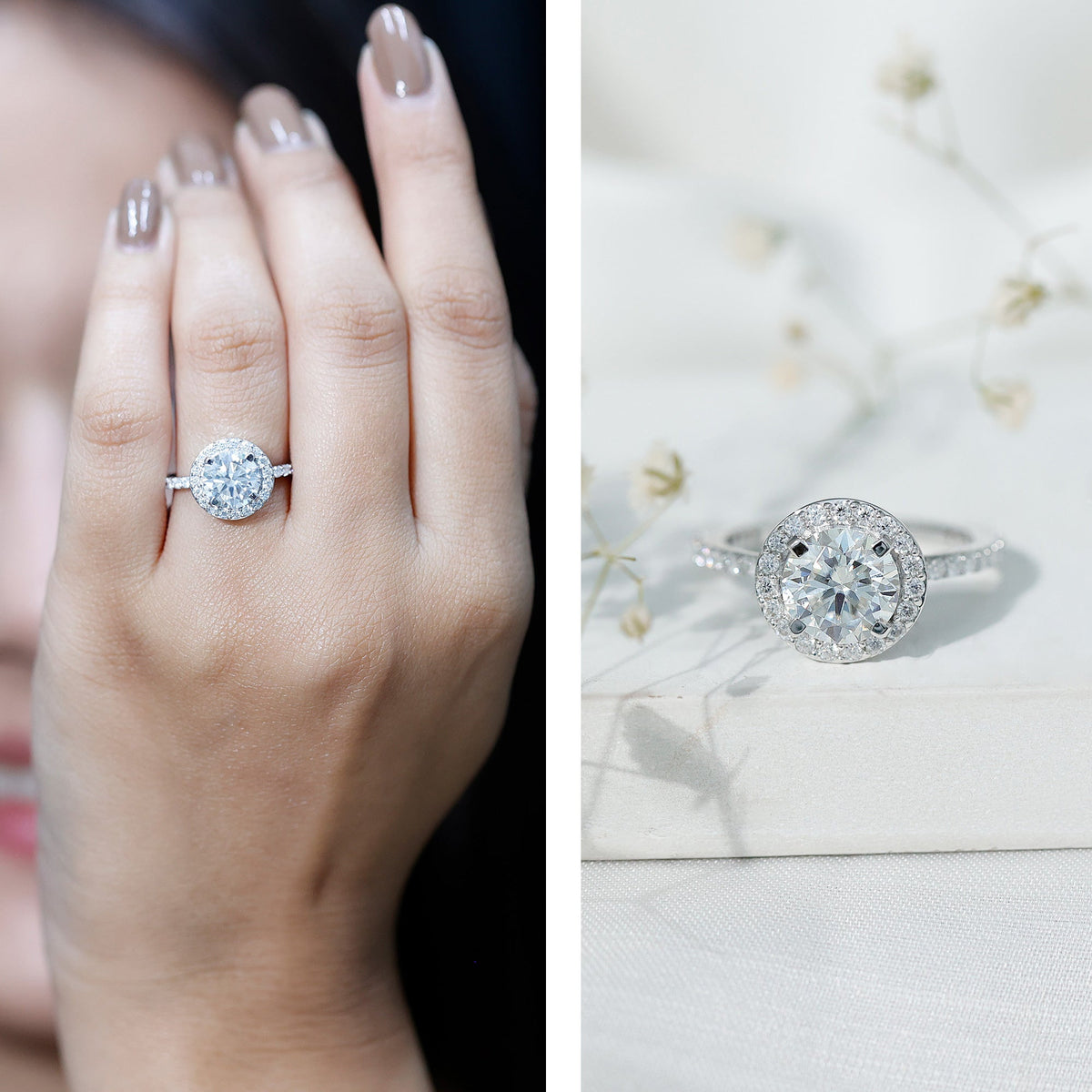 Brilliant Cut Moissanite Classic Halo Engagement Ring