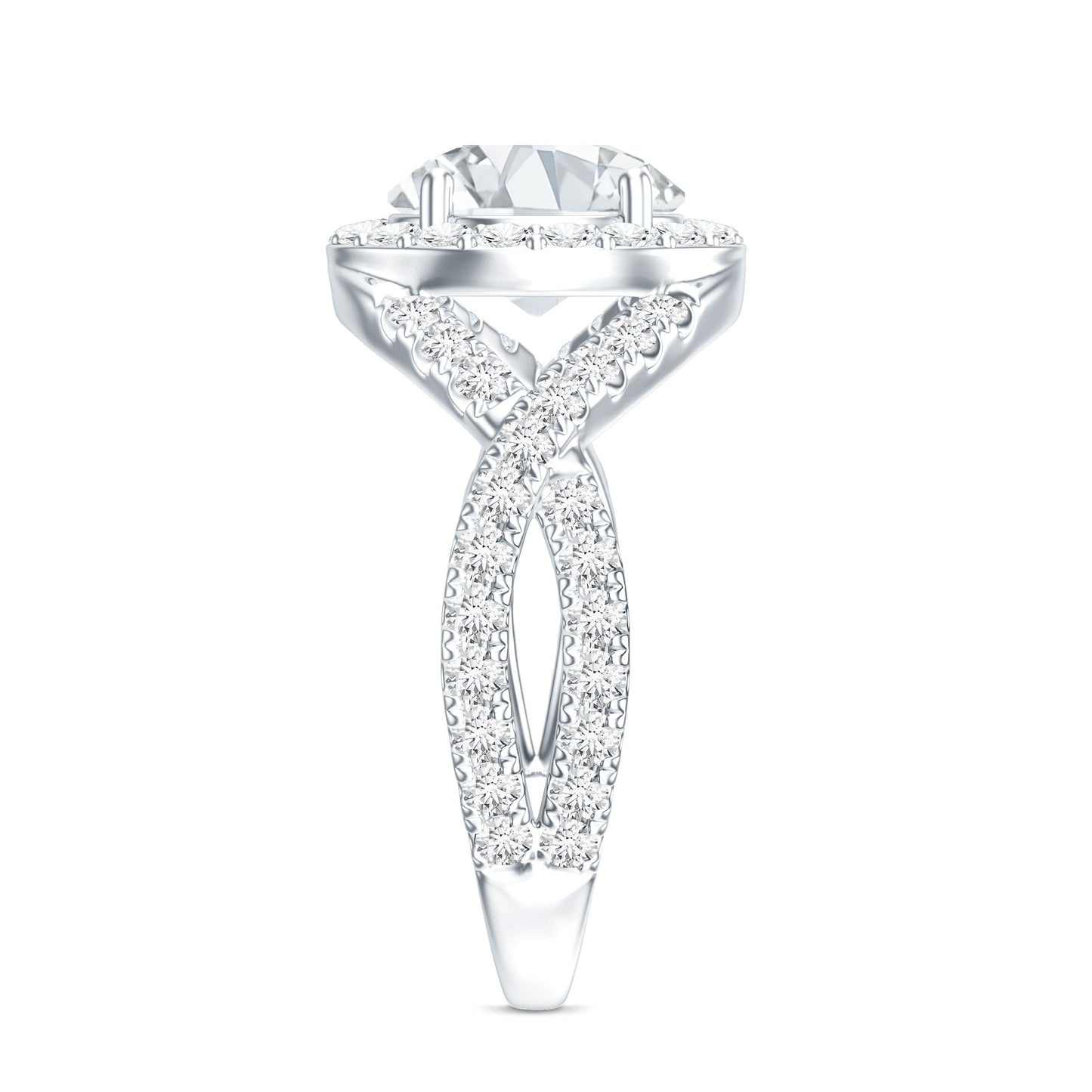 Anillo de compromiso para mujer con moissanita redonda y diseño cruzado