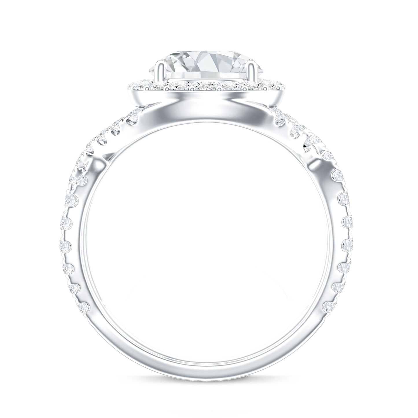 Anillo de compromiso para mujer con moissanita redonda y diseño cruzado