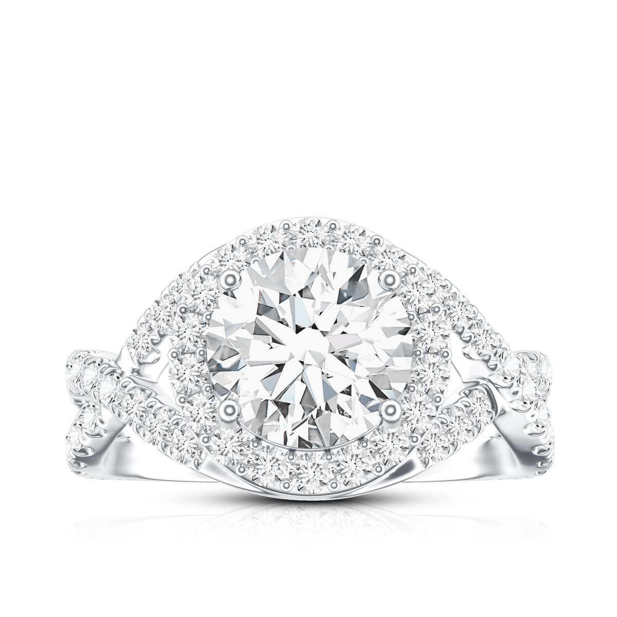 Anillo de compromiso para mujer con moissanita redonda y diseño cruzado
