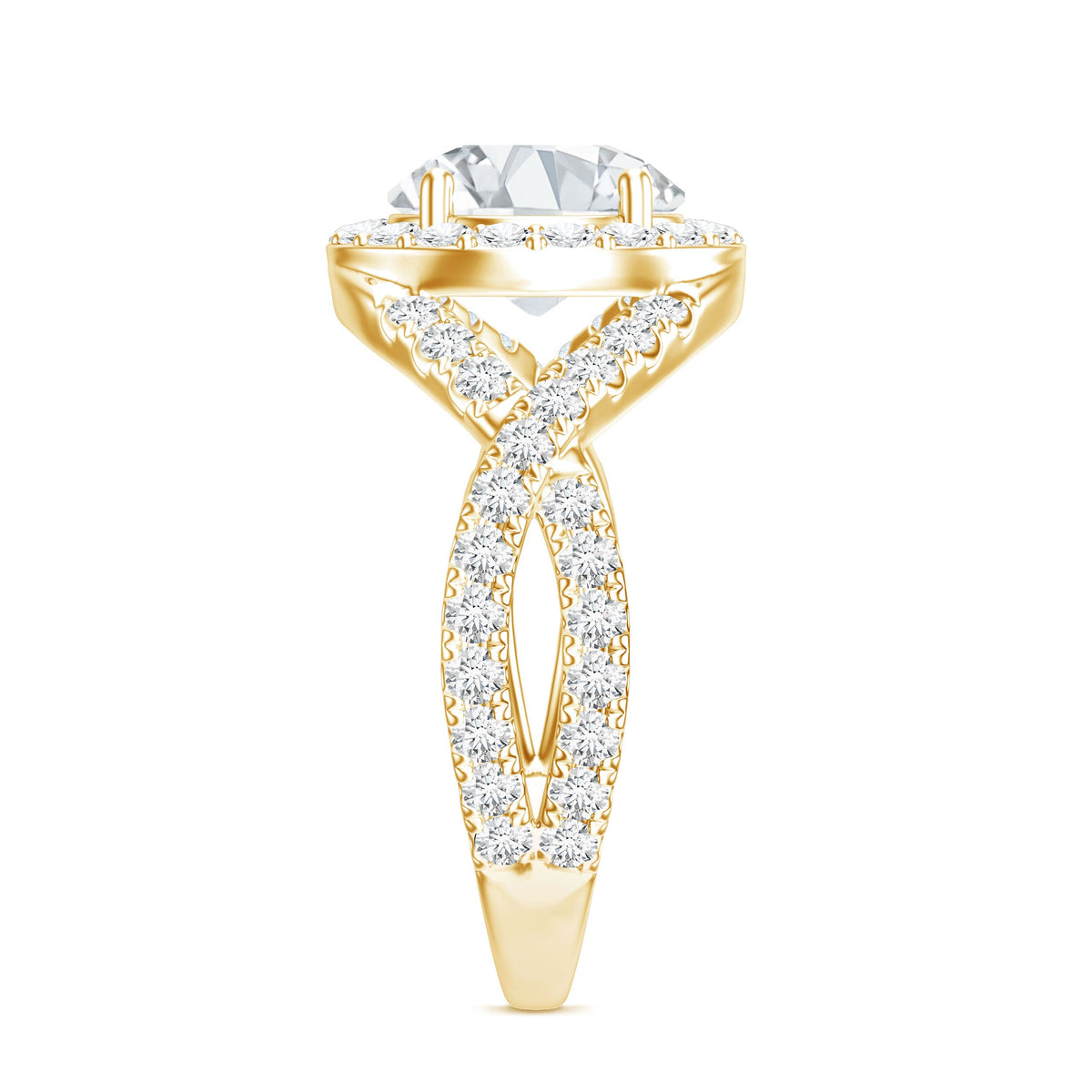 Anillo de compromiso para mujer con moissanita redonda y diseño cruzado