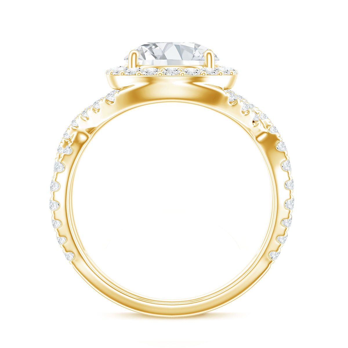 Anillo de compromiso para mujer con moissanita redonda y diseño cruzado